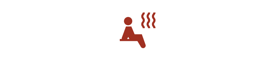 Icon of a person sitting with steam lines, indicating a sauna or heat relaxation.